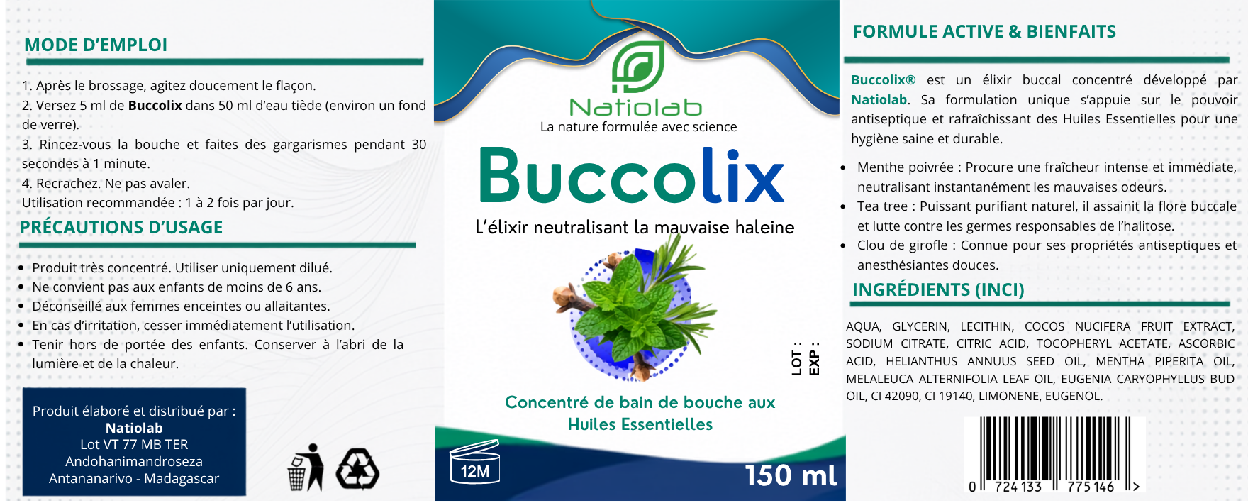 Étiquette BUCCOLIX avec ingrédients